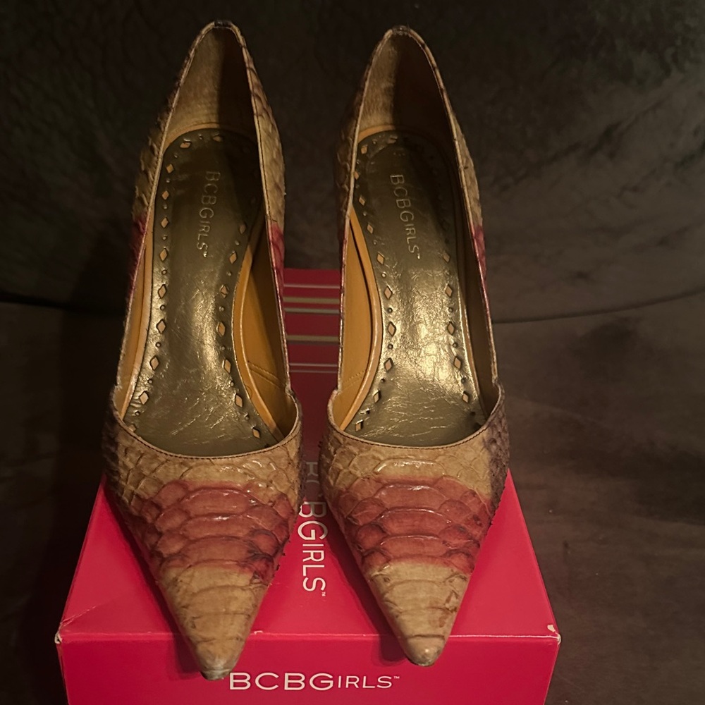 BCBGirls Snakeskin Heels - Brown and Red